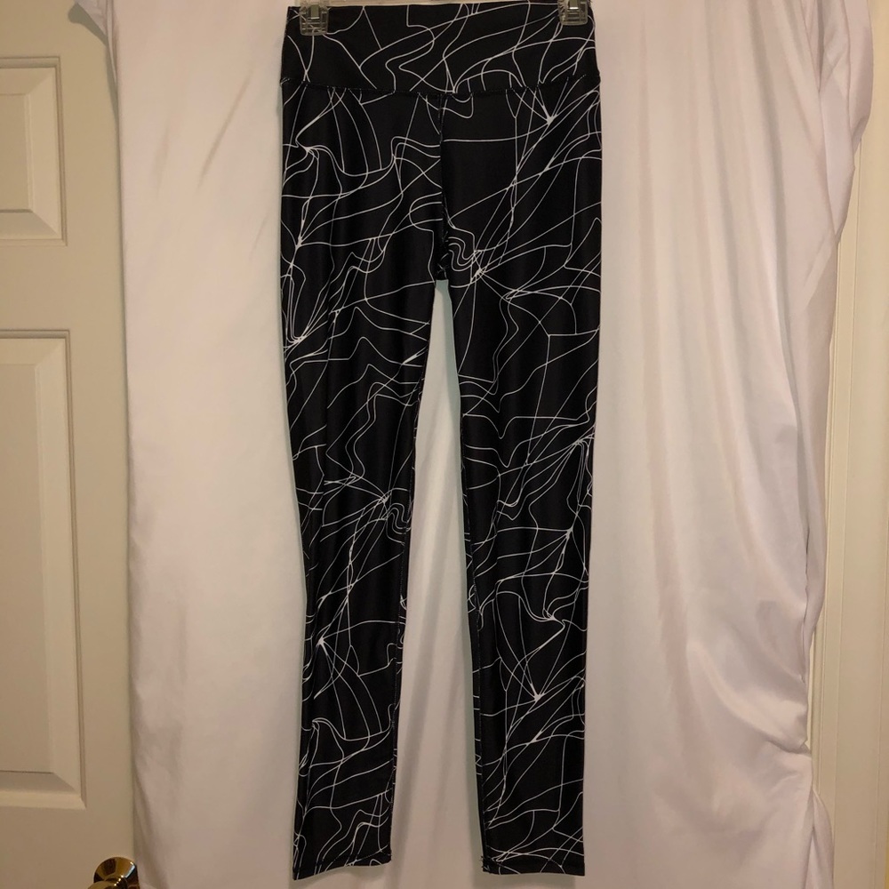 Fabletics Leggings Black with White Stripe Design